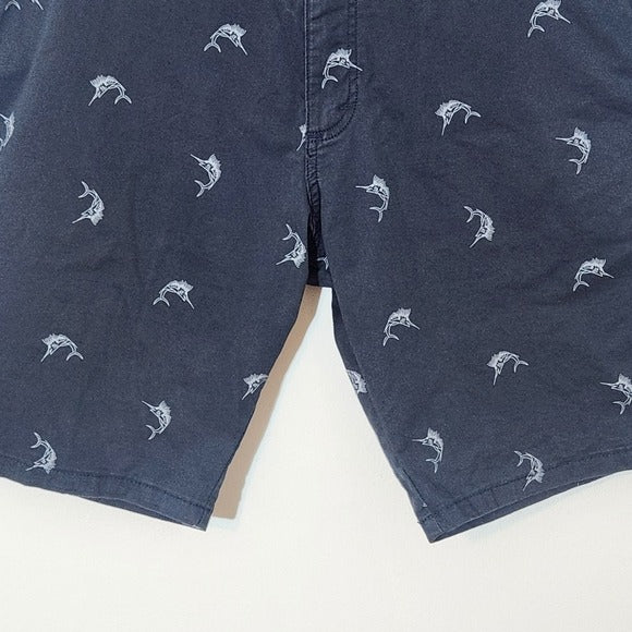 Wrangler Navy Men's Shorts with Sword Fish Print Size 34 Preppy Fishing Shorts
