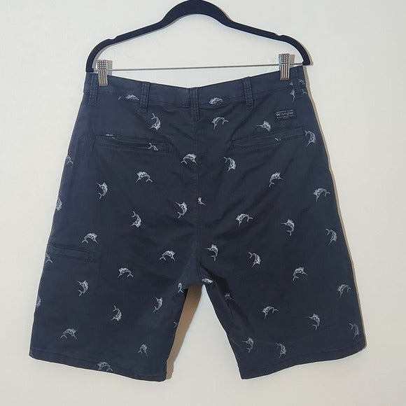 Wrangler Navy Men's Shorts with Sword Fish Print Size 34 Preppy Fishing Shorts