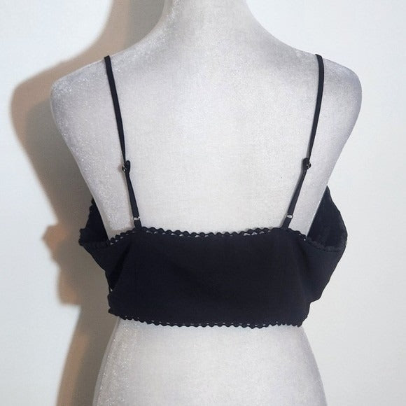 Forever 21 Boho Floral Embroidered Black Crop Top Size Large