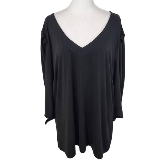 Ashley Stewart Black Blouse with Tie Sleeves and Pleated Shoulders Size 18/20