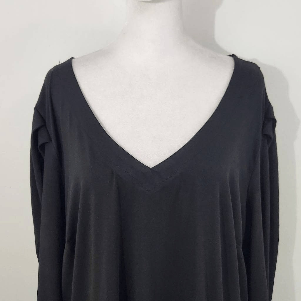 Ashley Stewart Black Blouse with Tie Sleeves and Pleated Shoulders Size 18/20