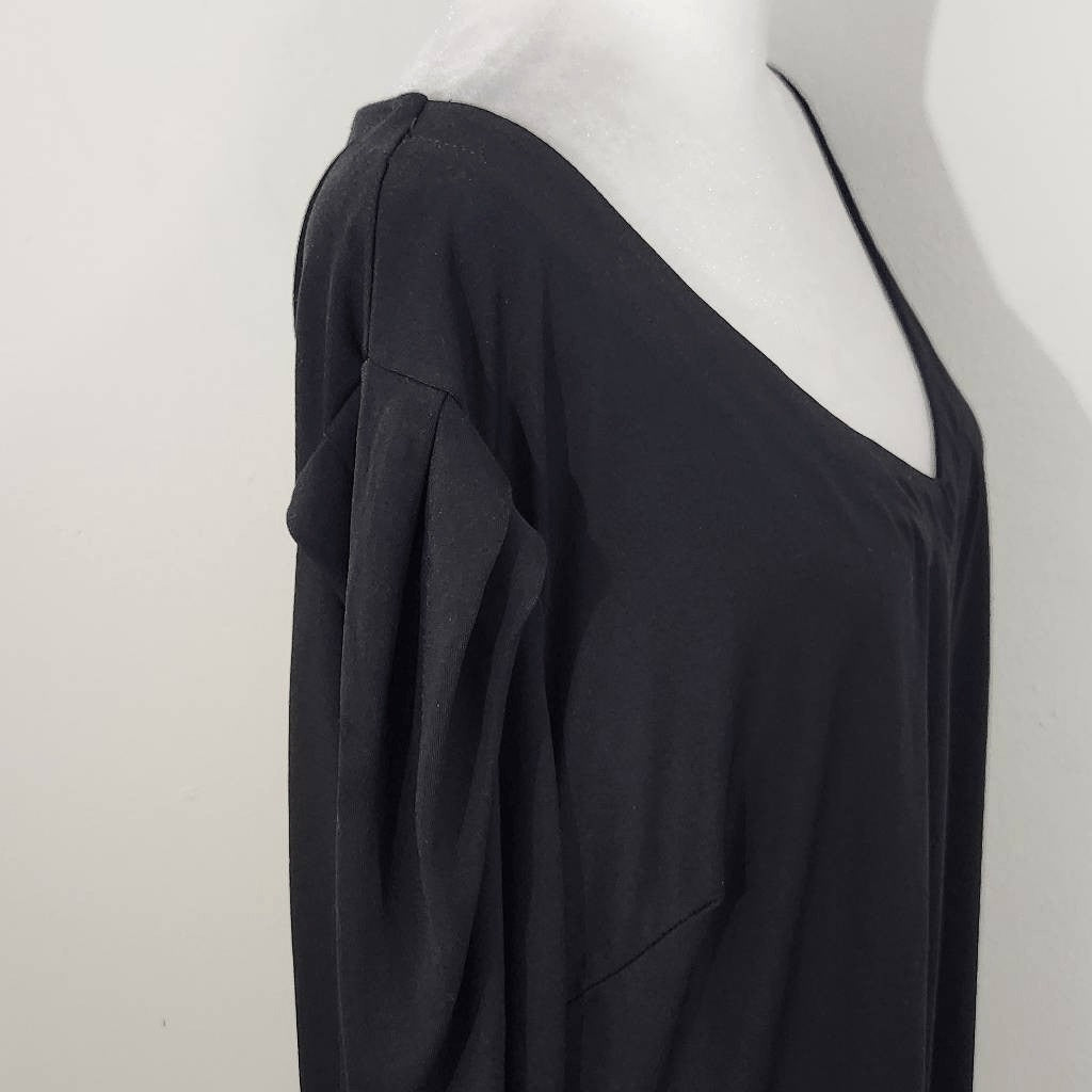 Ashley Stewart Black Blouse with Tie Sleeves and Pleated Shoulders Size 18/20