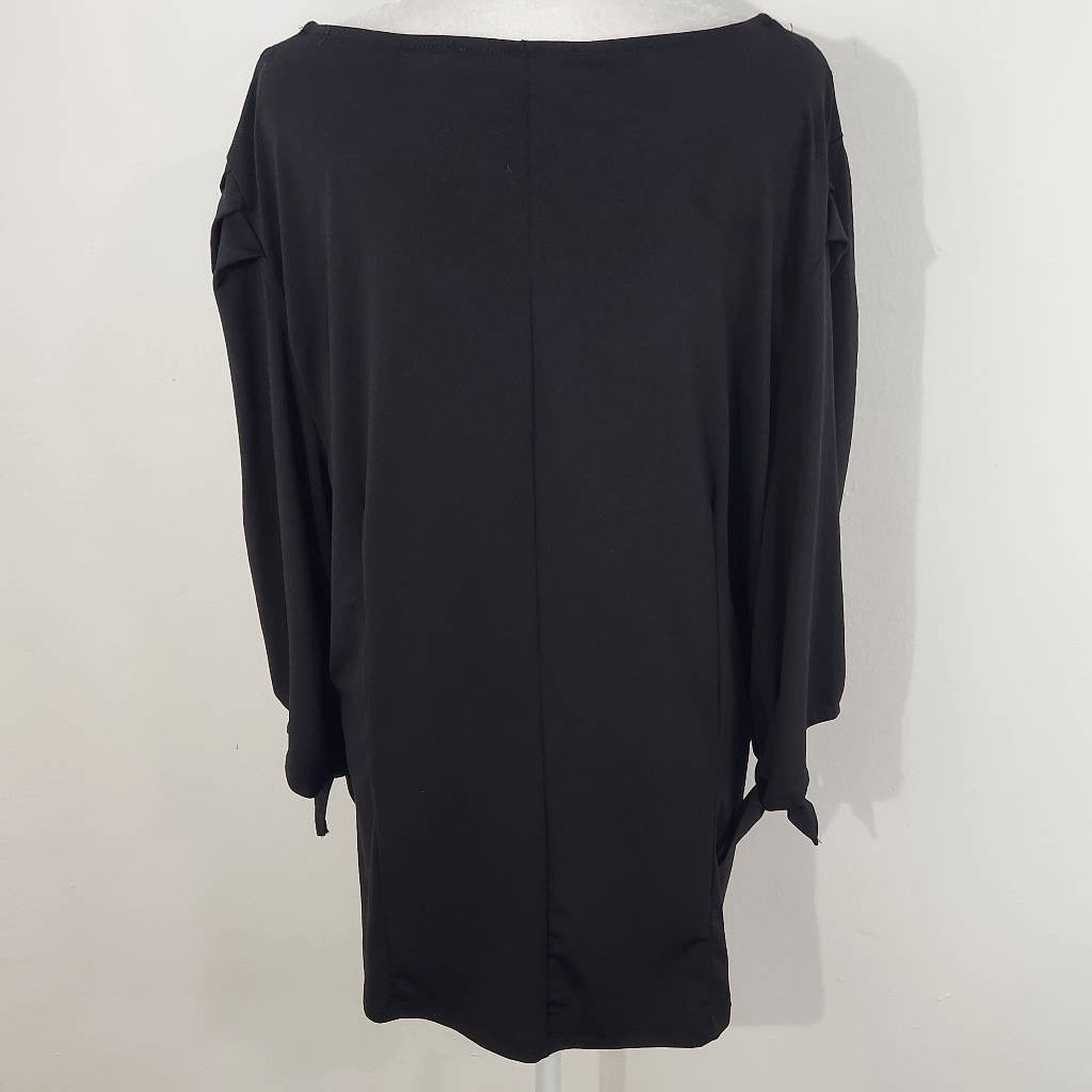 Ashley Stewart Black Blouse with Tie Sleeves and Pleated Shoulders Size 18/20