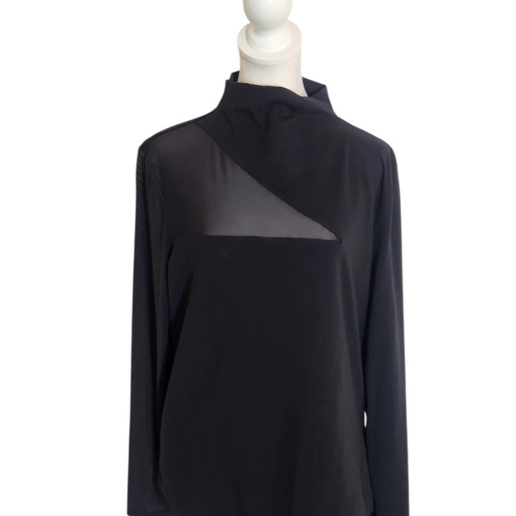Express Black Sheer Mesh Long Sleeve Bodysuit Size XL