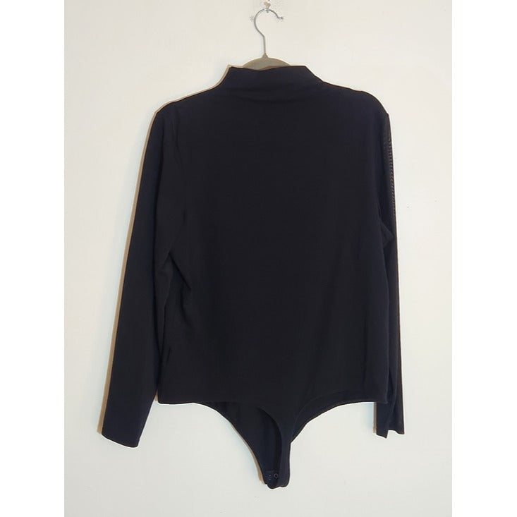 Express Black Sheer Mesh Long Sleeve Bodysuit Size XL