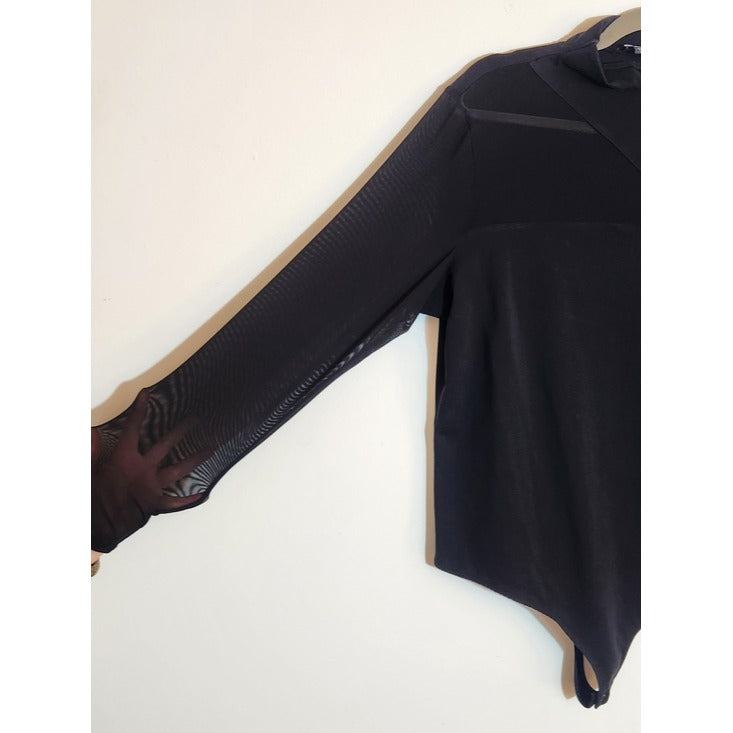 Express Black Sheer Mesh Long Sleeve Bodysuit Size XL