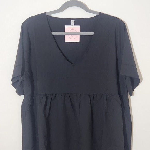 Zenana Black Babydoll Tunic Blouse Size Large