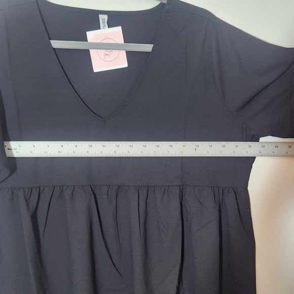 Zenana Black Babydoll Tunic Blouse Size Large
