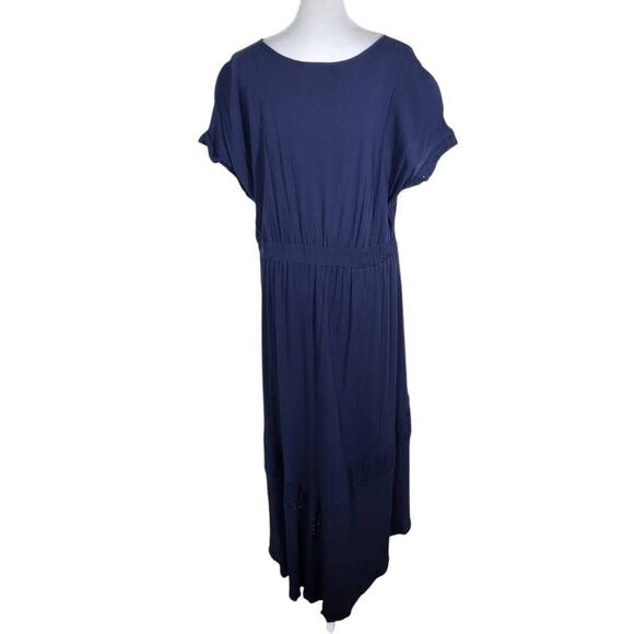 Style & Co. Navy Boho Maxi Dress with Eyelet Lace Accents and Tassel Size Large