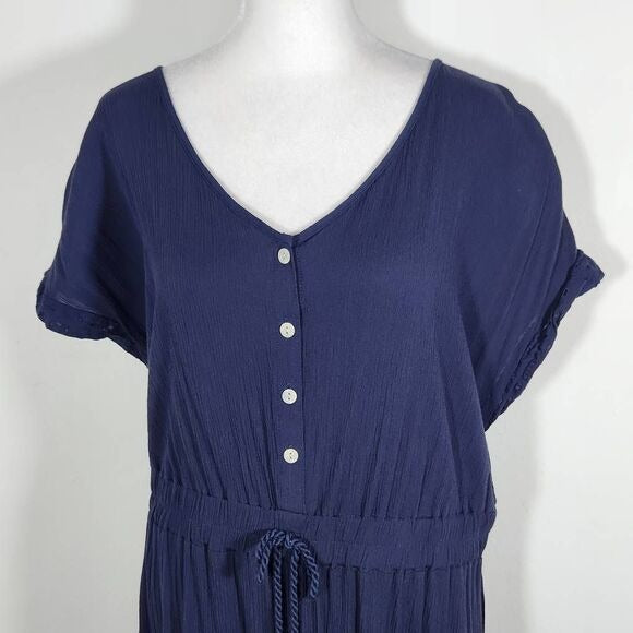 Style & Co. Navy Boho Maxi Dress with Eyelet Lace Accents and Tassel Size Large