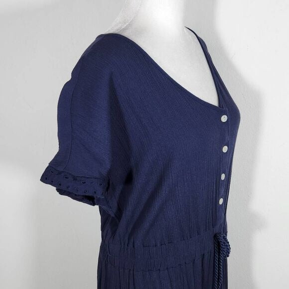 Style & Co. Navy Boho Maxi Dress with Eyelet Lace Accents and Tassel Size Large