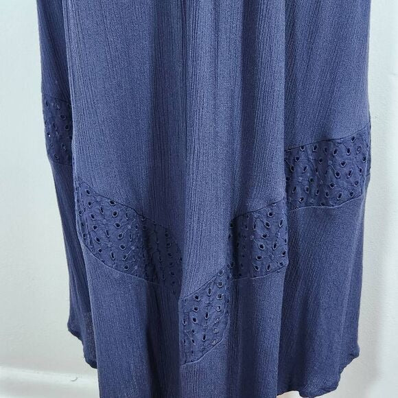 Style & Co. Navy Boho Maxi Dress with Eyelet Lace Accents and Tassel Size Large
