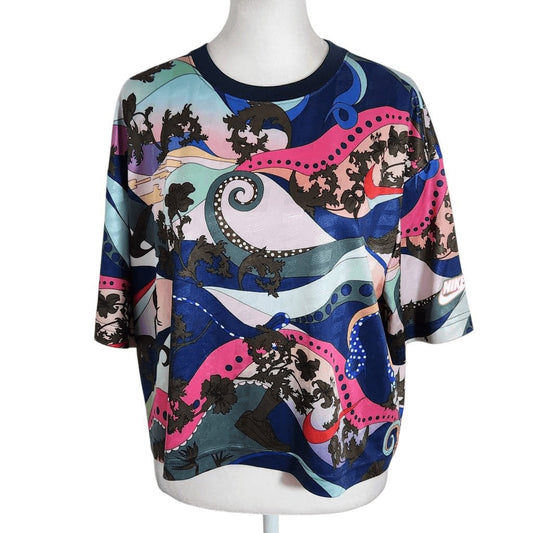 Nike Colorful Print Short Sleeve Cropped Tee Size Medium Nike Icon Tee