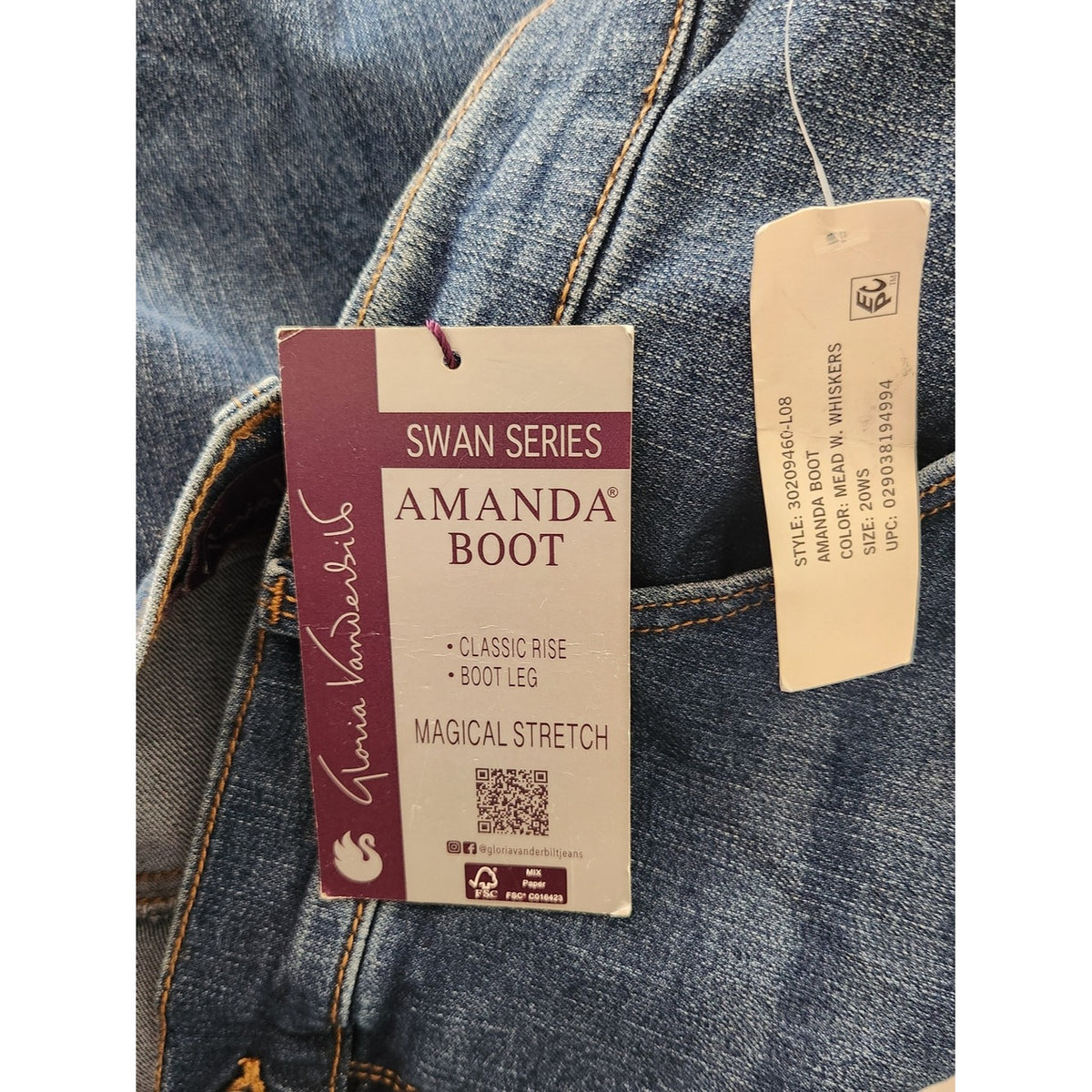 Gloria Vanderbilt Medium Wash Classic Rise Bootcut Jeans NWT Size 20W Short