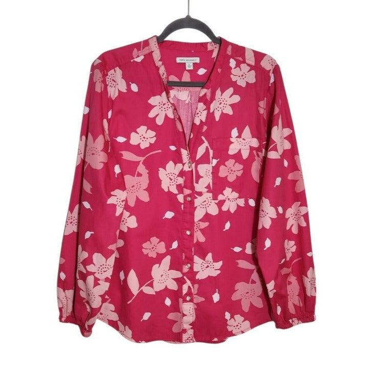 Free Assembly Pink Floral Print Button Up Blouse Size Large
