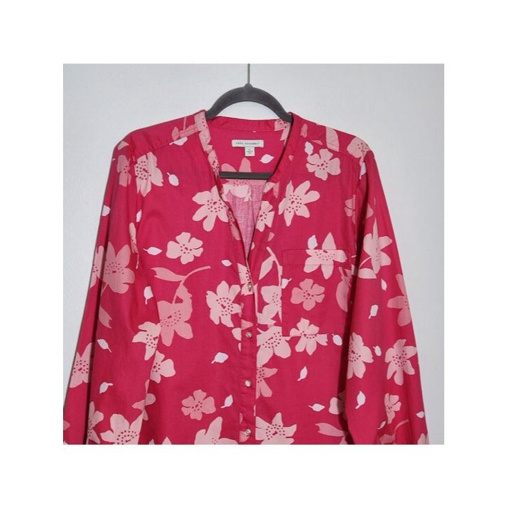 Free Assembly Pink Floral Print Button Up Blouse Size Large