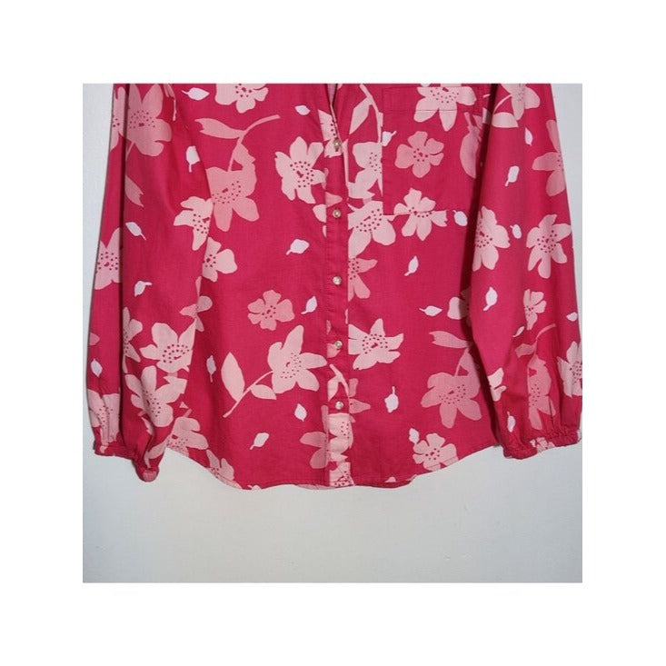 Free Assembly Pink Floral Print Button Up Blouse Size Large