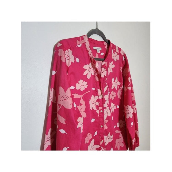 Free Assembly Pink Floral Print Button Up Blouse Size Large