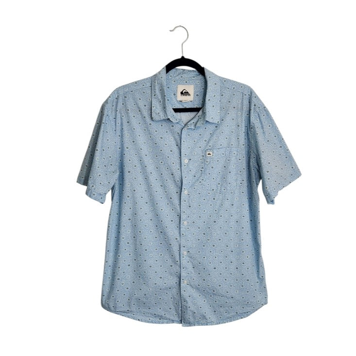Quiksilver Light Blue Printed Button Up Shirt Size Large