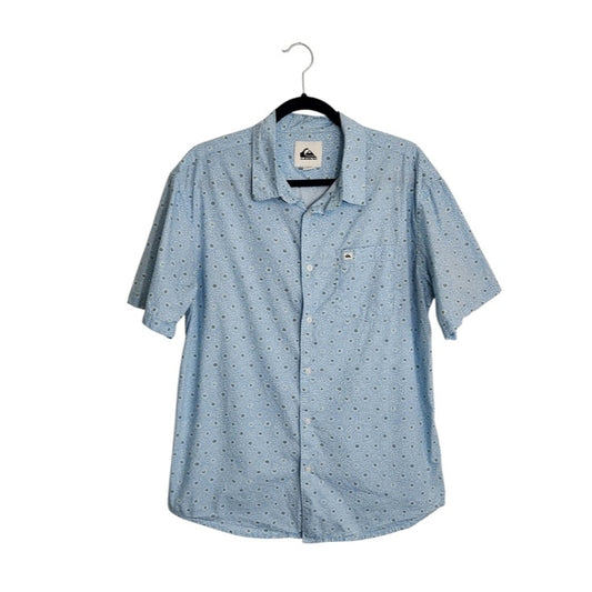Quiksilver Light Blue Printed Button Up Shirt Size Large
