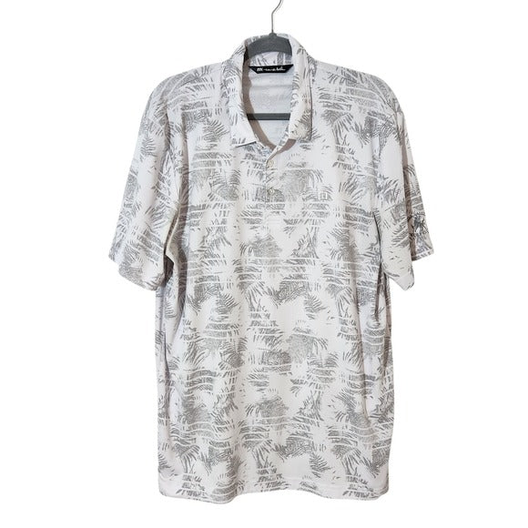 Travis Mathew White and Gray Palm Print Golf Polo Shirt Size XL
