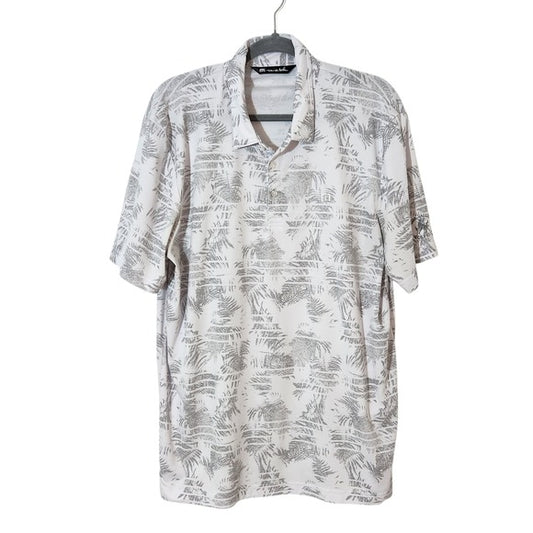 Travis Mathew White and Gray Palm Print Golf Polo Shirt Size XL