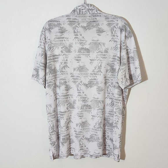 Travis Mathew White and Gray Palm Print Golf Polo Shirt Size XL