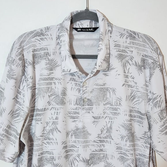 Travis Mathew White and Gray Palm Print Golf Polo Shirt Size XL