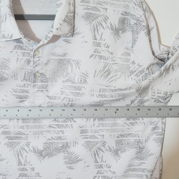 Travis Mathew White and Gray Palm Print Golf Polo Shirt Size XL
