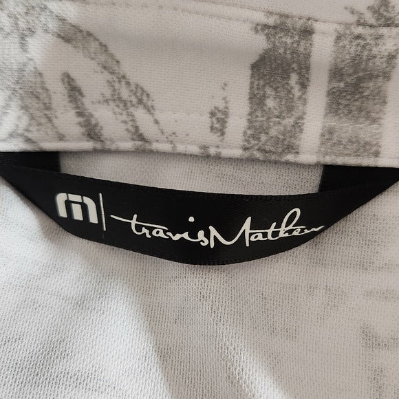 Travis Mathew White and Gray Palm Print Golf Polo Shirt Size XL