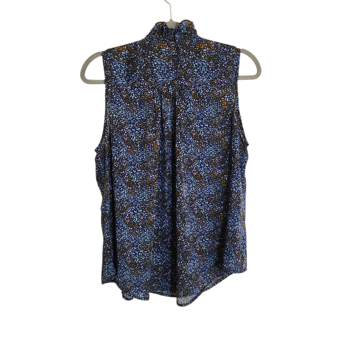 Ophelia Roe Blue and Brown Sheer Sleeveless Blouse Size Large