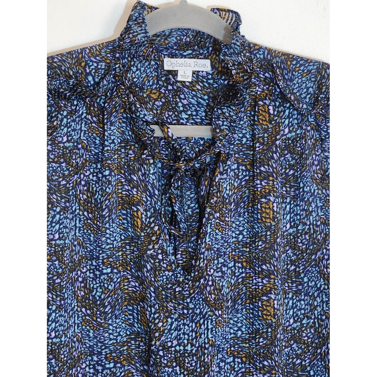 Ophelia Roe Blue and Brown Sheer Sleeveless Blouse Size Large