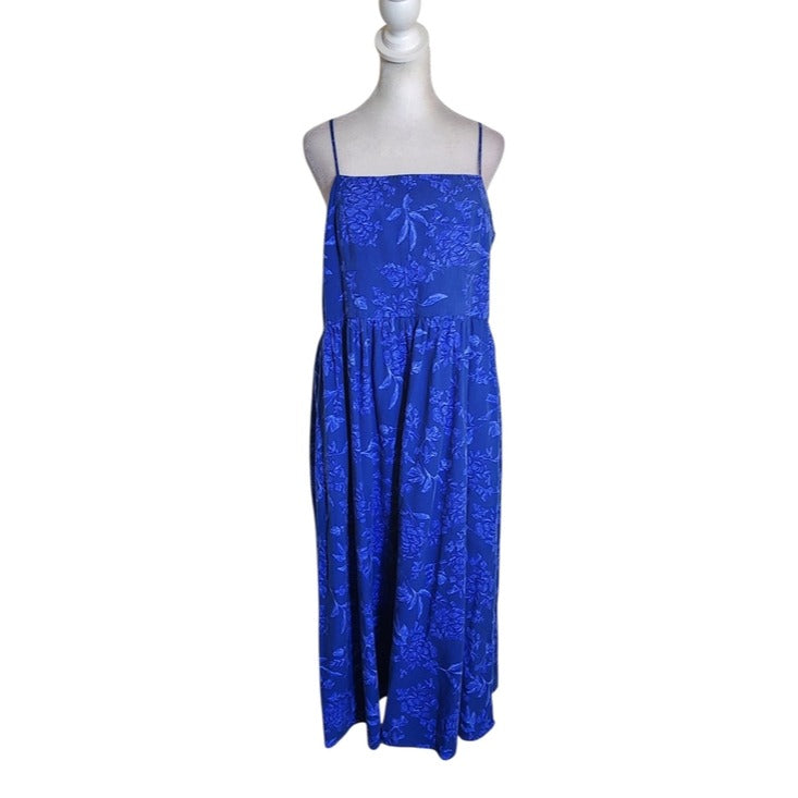 Universal Thread Blue Floral Midi Dress with Adjustable Straps Size Large