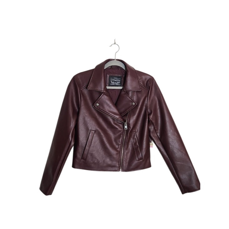 Levi's Womens Cropped Burgundy Faux Leather Moto Jacket Size Small NWT