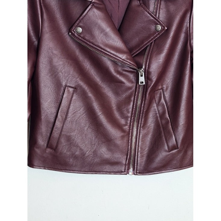 Levi's Womens Cropped Burgundy Faux Leather Moto Jacket Size Small NWT