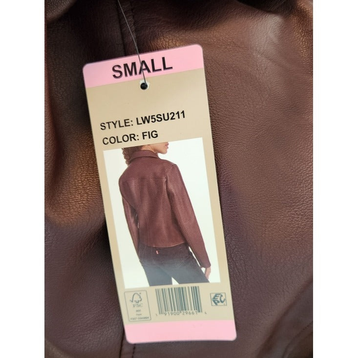 Levi's Womens Cropped Burgundy Faux Leather Moto Jacket Size Small NWT