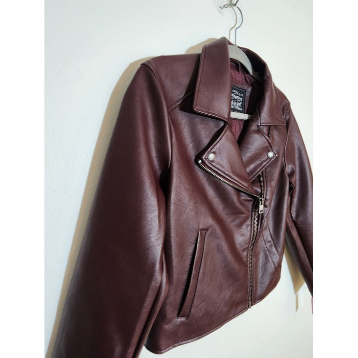 Levi's Womens Cropped Burgundy Faux Leather Moto Jacket Size Small NWT