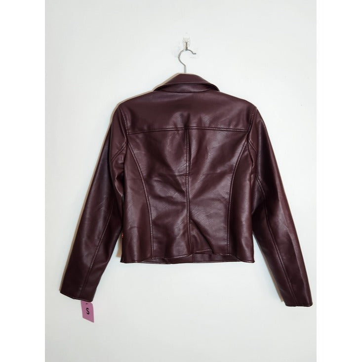 Levi's Womens Cropped Burgundy Faux Leather Moto Jacket Size Small NWT