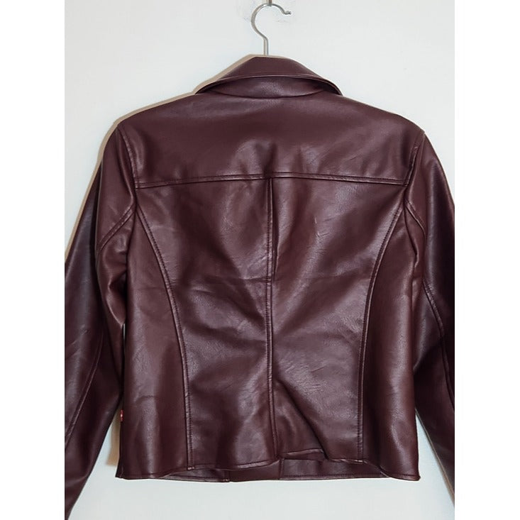 Levi's Womens Cropped Burgundy Faux Leather Moto Jacket Size Small NWT