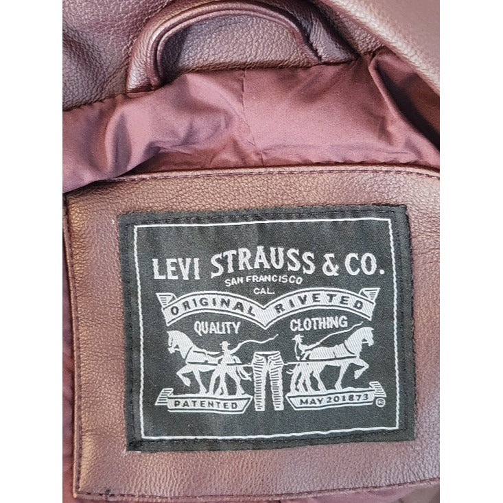 Levi's Womens Cropped Burgundy Faux Leather Moto Jacket Size Small NWT