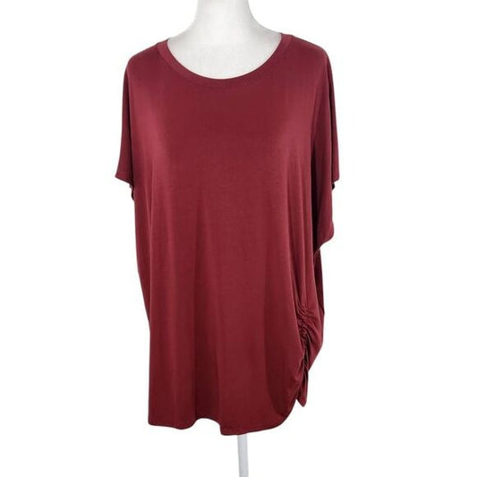 Time and Tru Oxblood Top Size XXXL Plus Size Burgundy Blouse with Ruching