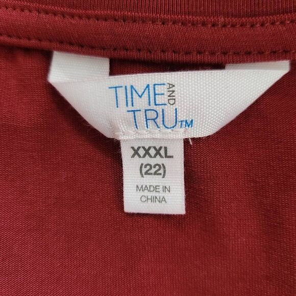 Time and Tru Oxblood Top Size XXXL Plus Size Burgundy Blouse with Ruching