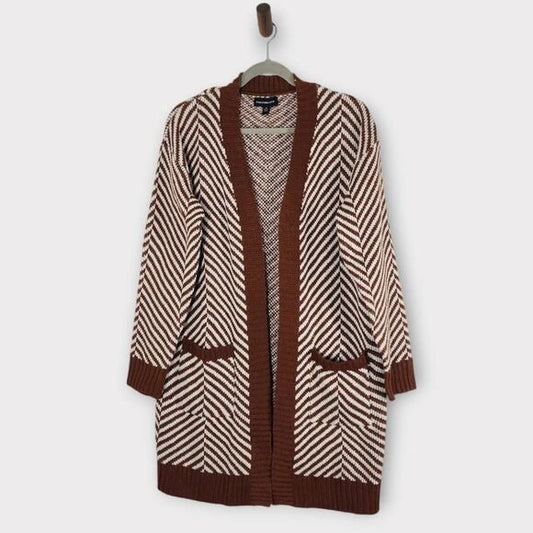 Fortune + Ivy Brown White Cardigan Sweater Size Small NWOT Brown Open Cardigan
