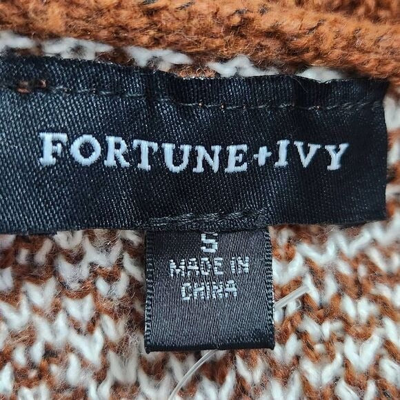 Fortune + Ivy Brown White Cardigan Sweater Size Small NWOT Brown Open Cardigan