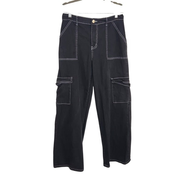 Fashion Nova Black Wide Leg Cargo Denim Size 9