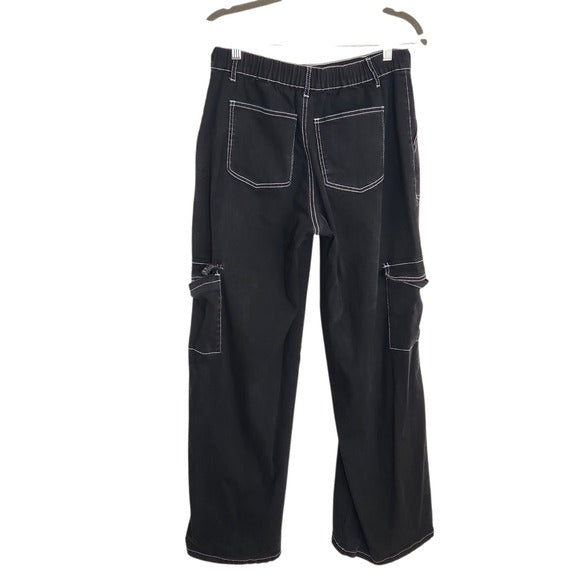 Fashion Nova Black Wide Leg Cargo Denim Size 9