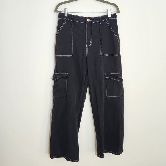 Fashion Nova Black Wide Leg Cargo Denim Size 9