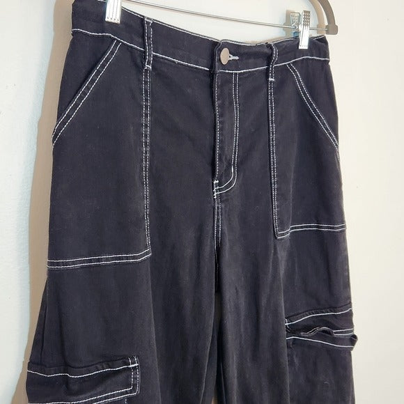 Fashion Nova Black Wide Leg Cargo Denim Size 9