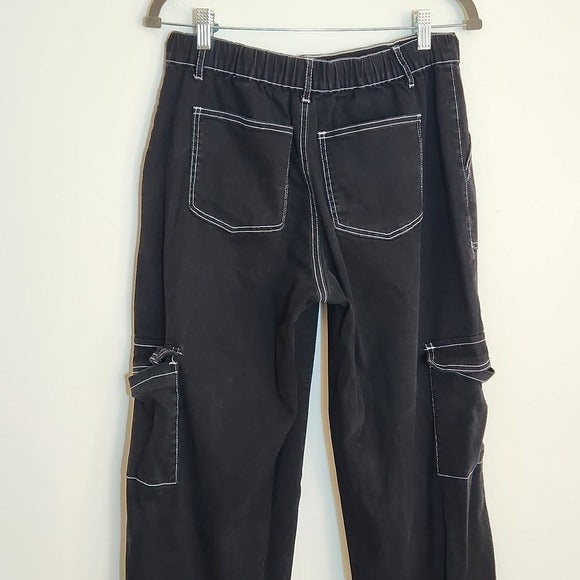 Fashion Nova Black Wide Leg Cargo Denim Size 9
