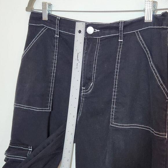 Fashion Nova Black Wide Leg Cargo Denim Size 9